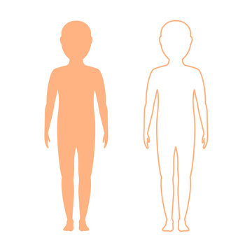 kid silhouette (contour) on white background, vector.