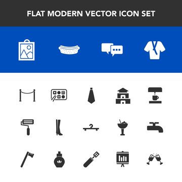 Modern, simple vector icon set with image, machine, drink, hotdog, chinese, document, hanger, bathrobe, kitchen, temple, glass, pan, coffee, dinner, asia, sausage, speech, meat, wine, business icons