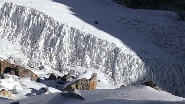 Panorama of the giant icefall Khumbu at the foot of Mount Everest.