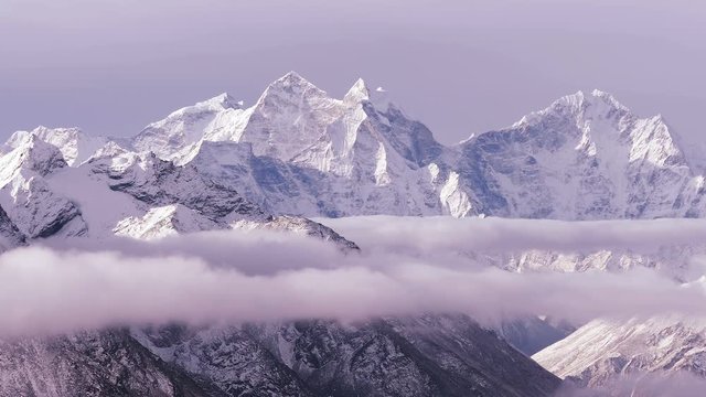 Time Lapse of Kangtega peak (6782 m) at sunrise. Nepal, Himalaya mountains.