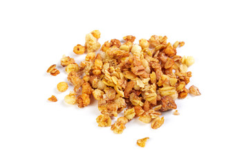 Oat Granola breakfast cereal isolated on white background