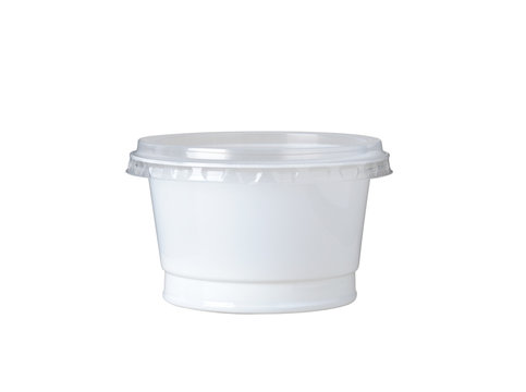 White plastic Cup with lid on white background