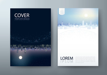 Flyer design, Leaflet cover presentation, book cover template, layout in A4 size. city night and day image.