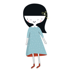 Cute hand drawn nursery poster with little girl in scandinavian style. Color kids vector illustration