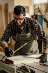 Professional carpenter at work in his laboratory