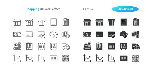 Shopping UI Pixel Perfect Well-crafted Vector Thin Line And Solid Icons 30 2x Grid for Web Graphics and Apps. Simple Minimal Pictogram Part 1-2