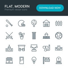 Modern Simple Set of sports, nature, buildings Vector outline Icons. Contains such Icons as  architecture,  green, hospital, pump,  shirt and more on white background. Fully Editable. Pixel Perfect