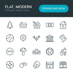 Modern Simple Set of sports, nature, buildings Vector outline Icons. Contains such Icons as  soccer,  dartboard, soccer, target,  league and more on white background. Fully Editable. Pixel Perfect