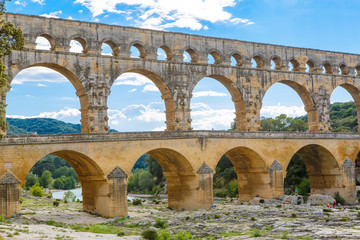 Pont du Gard, an old Roman aqueduct near Nimes in Southern Franc
