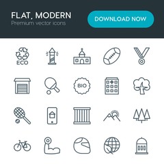 Modern Simple Set of sports, nature, buildings Vector outline Icons. Contains such Icons as bike,  god,  fitness,  nature,  bicycle,  bike and more on white background. Fully Editable. Pixel Perfect
