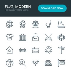 Modern Simple Set of sports, nature, buildings Vector outline Icons. Contains such Icons as ecology,  wheel,  texture, house, basketball and more on white background. Fully Editable. Pixel Perfect