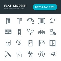 Fototapeta premium Modern Simple Set of sports, nature, buildings Vector outline Icons. Contains such Icons as home, tap, direction, room, sky, drop, sun and more on white background. Fully Editable. Pixel Perfect