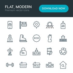 Modern Simple Set of sports, nature, buildings Vector outline Icons. Contains such Icons as recycle,  recycling,  house,  kilogram,  weight and more on white background. Fully Editable. Pixel Perfect