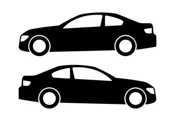 Two black car silhouettes on a white background. Vector illustration.
