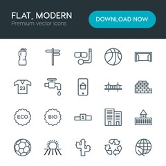 Modern Simple Set of sports, nature, buildings Vector outline Icons. Contains such Icons as  ecology,  nature,  way,  equipment, road, water and more on white background. Fully Editable. Pixel Perfect