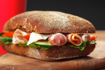 sandwich on a wooden table