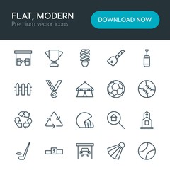 Modern Simple Set of sports, nature, buildings Vector outline Icons. Contains such Icons as garage, sport,  car, badminton,  religion,  home and more on white background. Fully Editable. Pixel Perfect