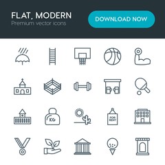 Modern Simple Set of sports, nature, buildings Vector outline Icons. Contains such Icons as  business,  ball,  estate,  winner,  home,  door and more on white background. Fully Editable. Pixel Perfect