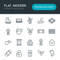 Modern Simple Set of sports, nature, buildings Vector outline Icons. Contains such Icons as  nature,  medieval,  board,  wind,  technology and more on white background. Fully Editable. Pixel Perfect