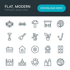 Modern Simple Set of sports, nature, buildings Vector outline Icons. Contains such Icons as  landscape,  security,  night,  background, food and more on white background. Fully Editable. Pixel Perfect