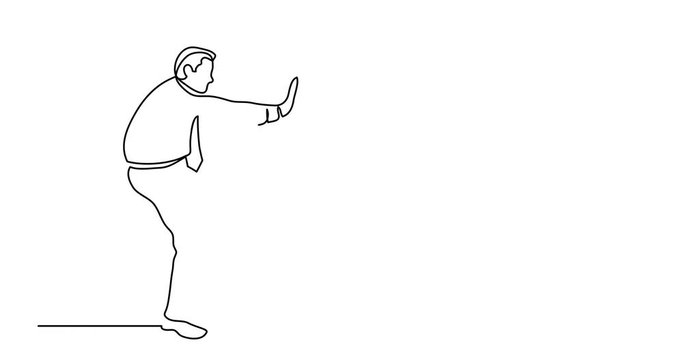 Self drawing animation of continuous line drawing of emotional business person