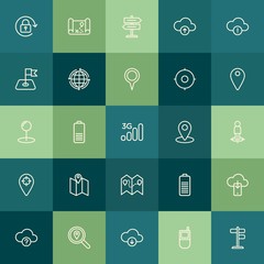 Modern Simple Set of location, cloud and networking, mobile Vector outline Icons. Contains such Icons as  mark,  computer,  download,  pin and more on green background. Fully Editable. Pixel Perfect.