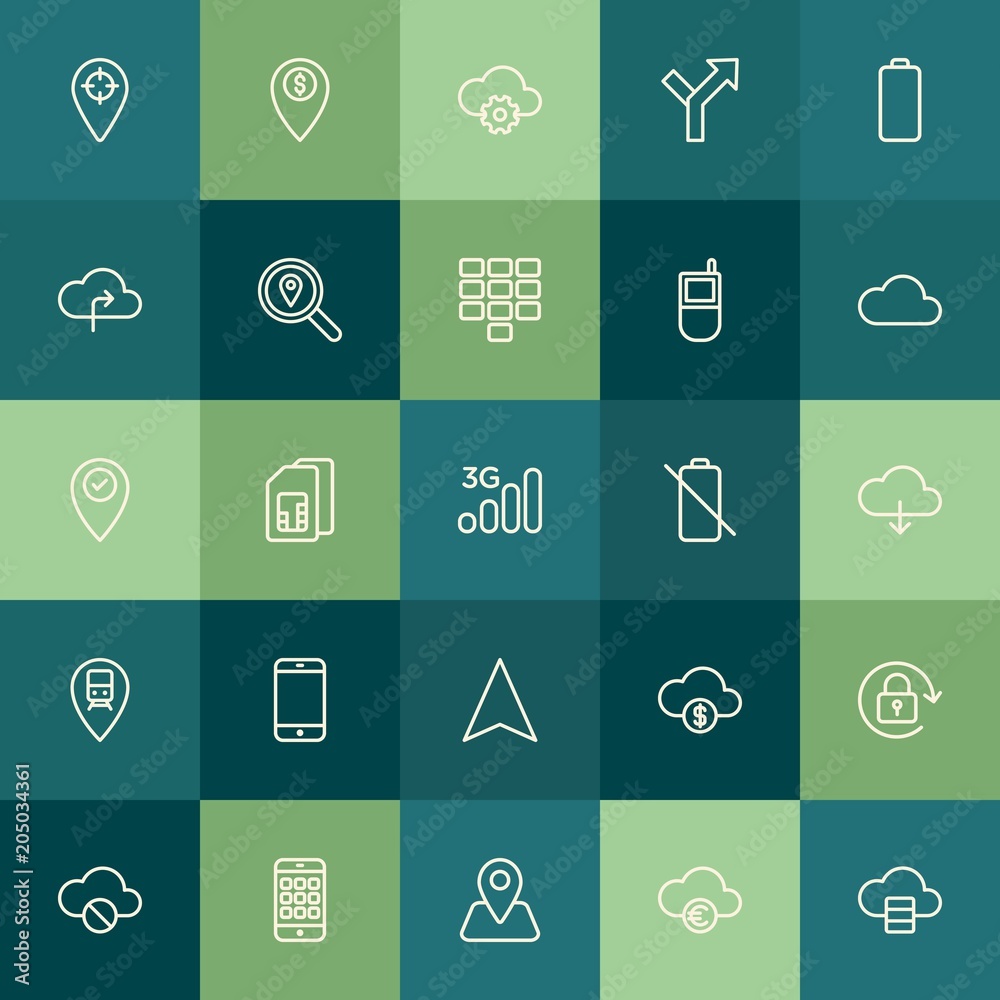 Poster modern simple set of location, cloud and networking, mobile vector outline icons. contains such icon