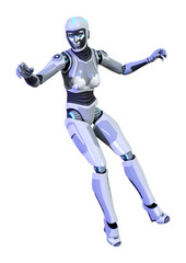 3D Rendering Female Robot on White