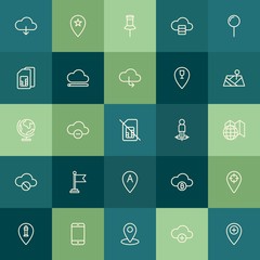 Modern Simple Set of location, cloud and networking, mobile Vector outline Icons. Contains such Icons as  lighthouse,  money,  internet and more on green background. Fully Editable. Pixel Perfect.