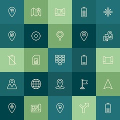 Modern Simple Set of location, cloud and networking, mobile Vector outline Icons. Contains such Icons as  sign,  car, map,  sim, technology and more on green background. Fully Editable. Pixel Perfect.