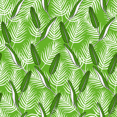 Summer tropical palm leafs pattern vector seamless. Exotic banana leaves texture background. Design for wallpaper, fashion apparel, swimwear fabric, vacation beach party cards or web backdrop.