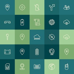Modern Simple Set of location, cloud and networking, mobile Vector outline Icons. Contains such Icons as  sign, location,  telephone, card and more on green background. Fully Editable. Pixel Perfect.