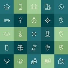 Modern Simple Set of location, cloud and networking, mobile Vector outline Icons. Contains such Icons as  location,  business,  connection and more on green background. Fully Editable. Pixel Perfect.