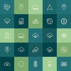 Modern Simple Set of location, cloud and networking, mobile Vector outline Icons. Contains such Icons as  usb,  phone, energy, telephone and more on green background. Fully Editable. Pixel Perfect.