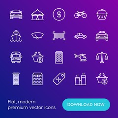 Modern Simple Set of transports, shopping, buildings Vector outline Icons. Contains such Icons as power, bike,  ride, hospital,  sport and more on gradient background. Fully Editable. Pixel Perfect.