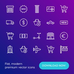 Modern Simple Set of transports, shopping, buildings Vector outline Icons. Contains such Icons as  modern,  warehouse,  banner,  travel and more on gradient background. Fully Editable. Pixel Perfect.