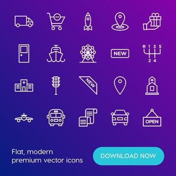 Modern Simple Set of transports, shopping, buildings Vector outline Icons. Contains such Icons as  bus,  transport,  christian,  cart and more on gradient background. Fully Editable. Pixel Perfect.