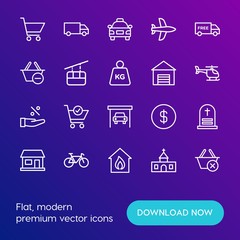 Modern Simple Set of transports, shopping, buildings Vector outline Icons. Contains such Icons as  reject,  property,  truck, church and more on gradient background. Fully Editable. Pixel Perfect.