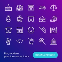 Modern Simple Set of transports, shopping, buildings Vector outline Icons. Contains such Icons as  real,  sign,  windmill,  background and more on gradient background. Fully Editable. Pixel Perfect.