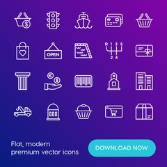 Modern Simple Set of transports, shopping, buildings Vector outline Icons. Contains such Icons as hydrant,  city,  business,  money, usd and more on gradient background. Fully Editable. Pixel Perfect.