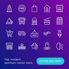 Modern Simple Set of transports, shopping, buildings Vector outline Icons. Contains such Icons as  transportation,  sky,  biker,  shop and more on gradient background. Fully Editable. Pixel Perfect.