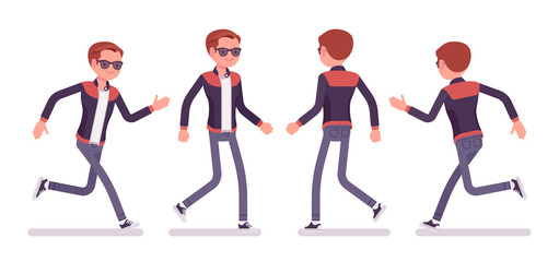 Young man running and walking