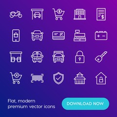 Modern Simple Set of transports, shopping, buildings Vector outline Icons. Contains such Icons as garage,  china,  purchase,  business and more on gradient background. Fully Editable. Pixel Perfect.