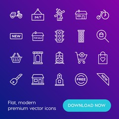 Modern Simple Set of transports, shopping, buildings Vector outline Icons. Contains such Icons as  architecture,  favorite,  gift,  bike and more on gradient background. Fully Editable. Pixel Perfect.