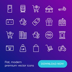 Modern Simple Set of transports, shopping, buildings Vector outline Icons. Contains such Icons as  money,  pound,  show,  urban,  bag and more on gradient background. Fully Editable. Pixel Perfect.