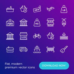 Modern Simple Set of transports, shopping, buildings Vector outline Icons. Contains such Icons as  home,  boat,  real, aircraft, online and more on gradient background. Fully Editable. Pixel Perfect.