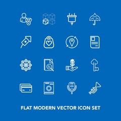 Modern, simple vector icon set on blue background with microphone, wheel, tree, profile, nature, washer, plug, business, seedling, lock, life, ship, zoom, replacement, musical, helm, machine icons