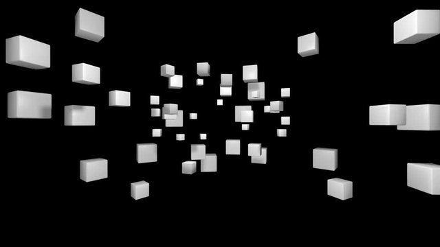 A group of white cubes move against a alpha PNG background
Format MOV, codec png with alpha channel
