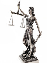 Fototapeta na wymiar Justiz Statur auf weißem Hintergrund