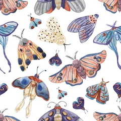 Wall murals Gothic Seamless pattern with watercolor moths on white isolated background